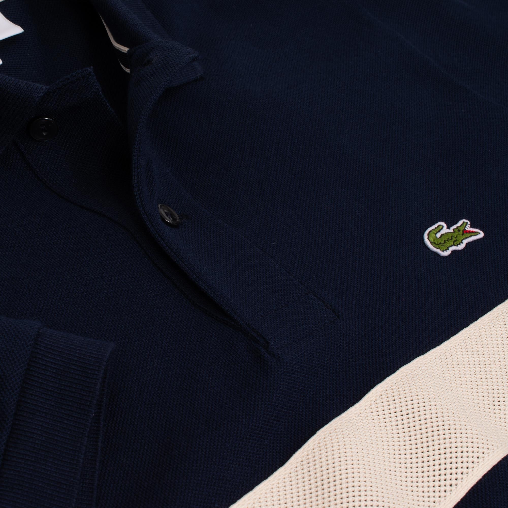 Lacoste Mens Contrast Band Paris Polo Shirt Navy